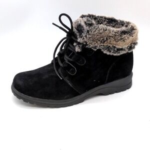 Cobbie Cuddlers Boots Womens Black 8 Suede Winter Shoe Fur Trim Ankle Warm 27930